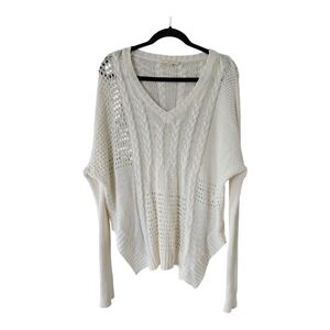 Love Stitch Sweater Women Sz L Ivory Cable Knit Long Sleeve Oversize